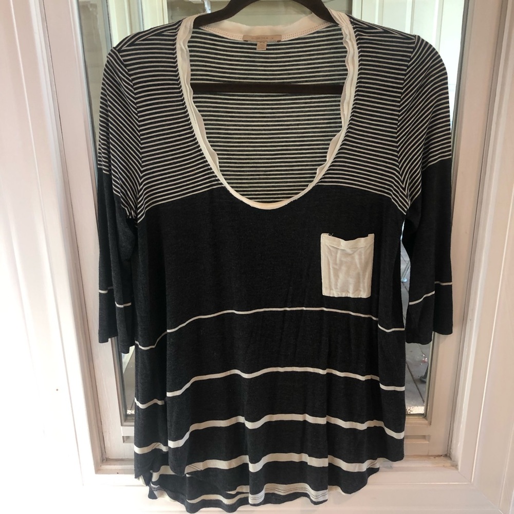 Anthropologie 3/4 length sleeve Striped Top
